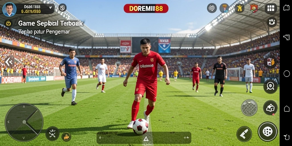 Screenshot DOREMI88 memperlihatkan aksi dramatik di lapangan sepak bola.