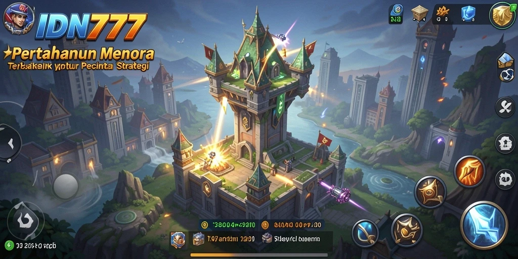 Screenshot gameplay IDN777 menampilkan pertahanan menara yang strategis dan seru.