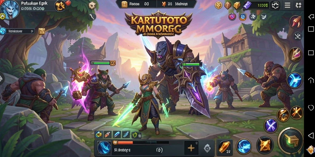 Tangkapan layar gameplay KARTUTOTO yang menampilkan pertarungan epik di dunia MMORPG.