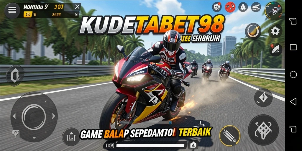 Tangkapan layar gameplay menampilkan balapan motor yang mendebarkan dan grafis yang berkualitas tinggi.