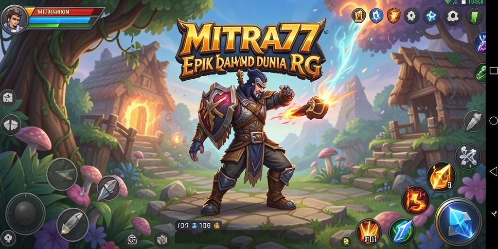 Screenshot utama MITRA77 menampilkan adegan pertarungan mendebarkan dalam dunia RPG.