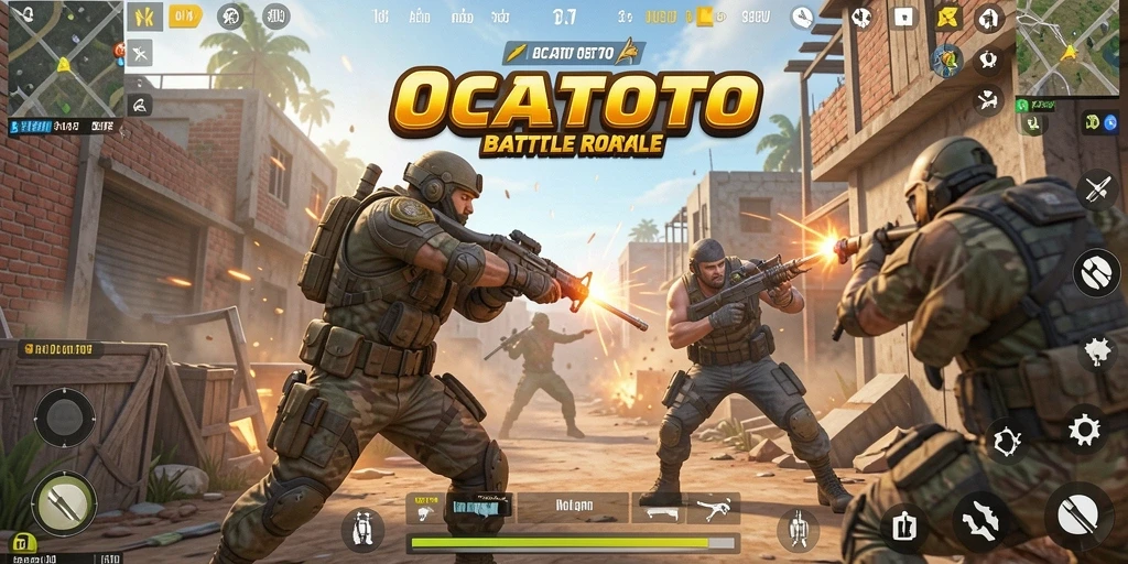 Tampilan gameplay seru di <strong>OCATOTO</strong> dengan grafik menawan dan aksi Battle Royale.