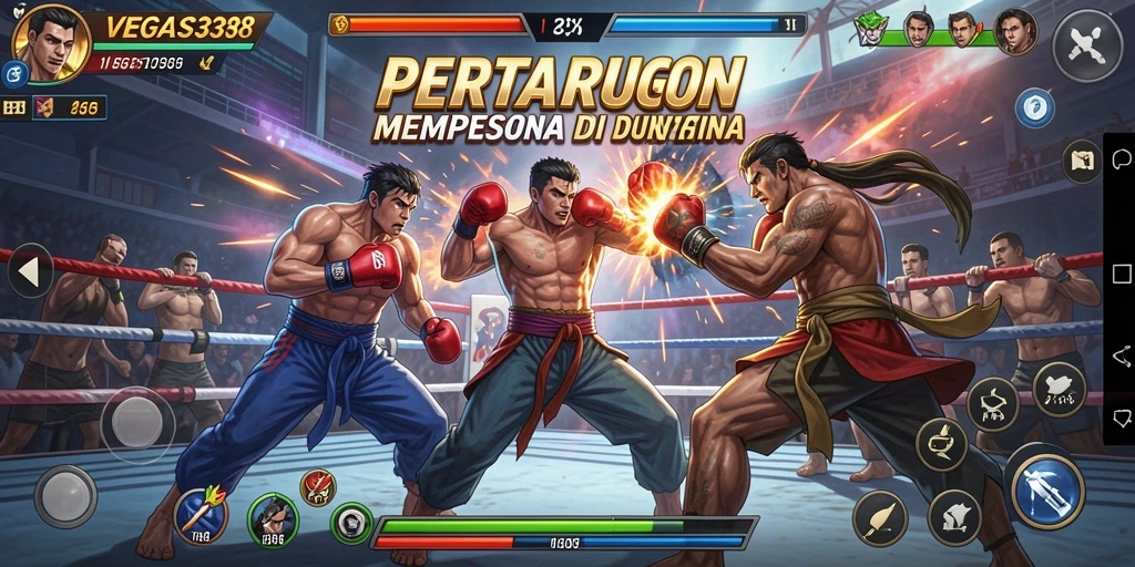 Tampilan gameplay seru dari VEGAS338 saat bertarung.
